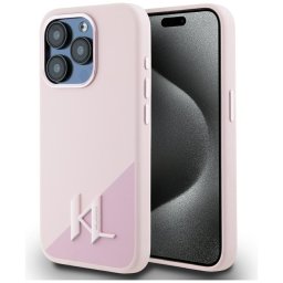 Karl Lagerfeld Silicone Shadow Metal Initial iPhone 15 Pro Max hátlap tok kameravédelemmel, MagSafe, rózsaszín