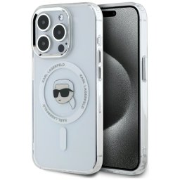 Karl Lagerfeld IML Metal Karl Head iPhone 15 Pro Max hátlap tok kameravédelemmel, MagSafe, fehér