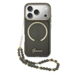 Guess IML Glitter Script Strap Apple iPhone 17 Pro Max csillámos hátlap tok karpánttal, MagSafe, fekete-arany
