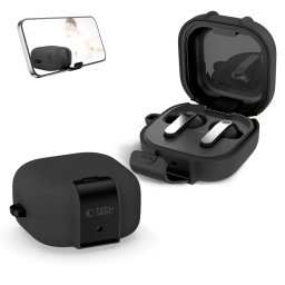 Tech-Protect Slim Hook Samsung Galaxy Buds 4 / Buds 4 Pro szilikon tok, karabinerrel, fekete