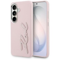 Karl Lagerfeld Grained Signature Metal Resin Logo Samsung Galaxy S26 tok, rózsaszín