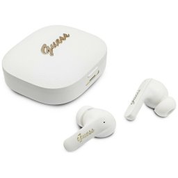Guess Script Metal Logo vezeték nélküli bluetooth fülhallgató, fehér
