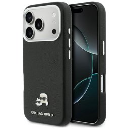 Karl Lagerfeld PU Karl and Choupette Heads Pins Apple iPhone 17 Pro mágneses tok, MagSafe, fekete-ezüst