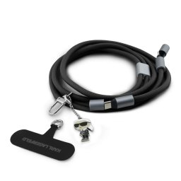Karl Lagerfeld CBDY Ikonik Charm USB-C-USB-C töltő-és adatkábel / telefon tartó pánt, fekete