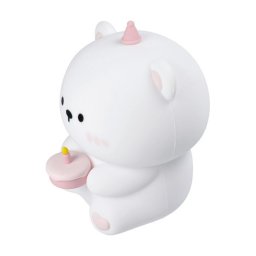 Art Deco szülinapos maci alakú éjjeli lámpa, USB, 1200mAh, fehér