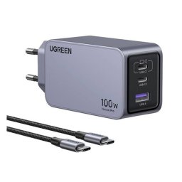 Ugreen Nexode Pro USB-A + 2xUSB-C GaN hálózati töltő adapter, 100W, szürke