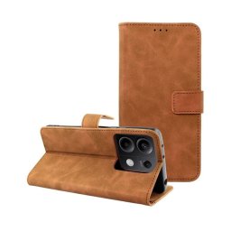 Tender Book Xiaomi Redmi Note 13 5G flip/oldalra nyíló műbőr tok kártyatartó résszel, barna