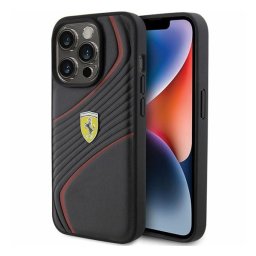 Ferrari Twist Metal Logo iPhone 15 Pro kemény hátlap tok, fekete FEHCP15LPTWK
