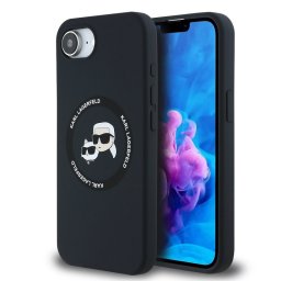 Karl Lagerfeld Liquid Silicone K&CH Heads Apple iPhone 17e / iPhone 16e MagSafe tok, fekete