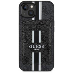 Guess 4G Stripes iPhone 15 MagSafe hátlap tok kártyatartóval, fekete