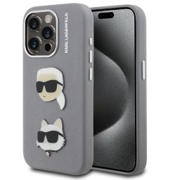 Karl Lagerfeld Grained PU K&CH Heads iPhone 15 Pro hátlap tok, szürke