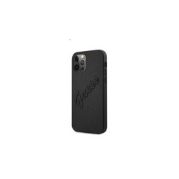 Guess PU Saffiano Vintage Script Apple iPhone 12 Pro Max hátlap tok, fekete