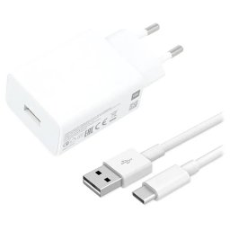 Xiaomi MDY-11-EP hálózati töltő adapter USB-A+ USB-C adatkábel, 22,5W, fehér, ECO csomagolásban