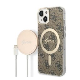 Guess 4G Print MagSafe Apple iPhone 14 Plus hátlap tok, barna + MagSafe töltő