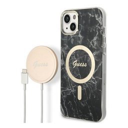 Guess Marble MagSafe Apple iPhone 14 hátlap tok, fekete + MagSafe töltő