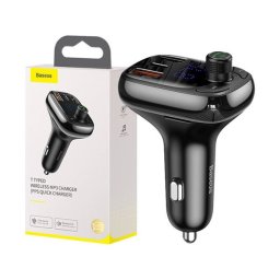 Baseus S-13 autós szivargyújtó töltő és Bluetooth MP3/FM transzmitter, 2XUSB, 1xUSB-C, fekete