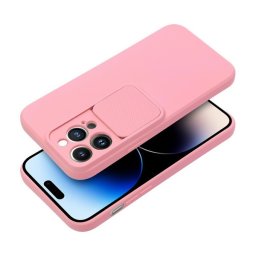 Slide Apple iPhone 15 Pro Max kameravédős szilikon tok, rózsaszín