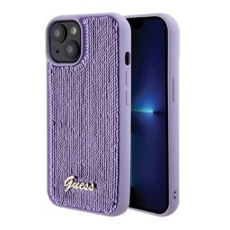 Guess Sequin Script Metal Apple iPhone 15 hátlap tok, lila