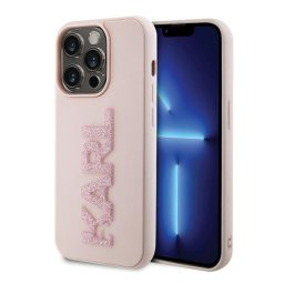 Karl Lagerfeld 3D Rubber Glitter Logo Apple iPhone 15 Pro hátlap tok, rózsaszín