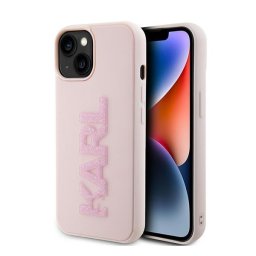 Karl Lagerfeld 3D Rubber Glitter Logo Apple iPhone 15 Plus hátlap tok, rózsaszín