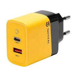 Tactical hálózati gyorstöltő adapter USB-A+ USB-C, GaN, 45W, sárga