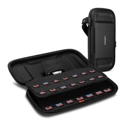 Spigen Rugged Armor Pro Nintendo Switch játékkártya tároló tok, Airtag tartóval, fekete