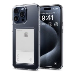 Spigen Crystal Slot Apple iPhone 15 Pro tok kártyatartóval, Crystal Clear, átlátszó