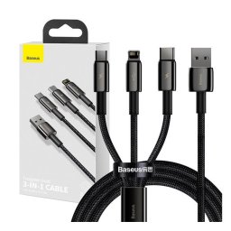 Baseus Tungsten Gold 3in1 USB-kábel, USB / micro-USB / USB-C / Lightning, 3,5 A, 1,5 m, fekete