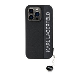 Karl Lagerfeld PU Saffiano Rhinestone Charm Apple iPhone 15 Pro Max hátlap tok, fekete