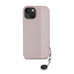 Karl Lagerfeld PU Saffiano Rhinestone Charm Apple iPhone 15 hátlap tok, rózsaszín