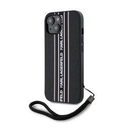 Karl Lagerfeld PU Saffiano Athleisure Apple iPhone 15 hátlap tok csuklópánttal, rózsaszín