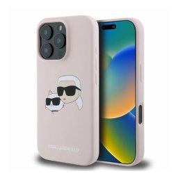 Karl Lagerfeld Silicone Double Heads Print Apple iPhone 16 Pro Magsafe kompatibilis hátlap tok, rózsaszín