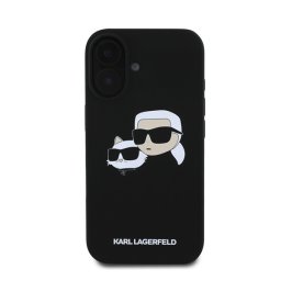 Karl Lagerfeld Silicone Double Heads Print Apple iPhone 16 Plus Magsafe kompatibilis hátlap tok, fekete KLHMP16MSKCHPPLK