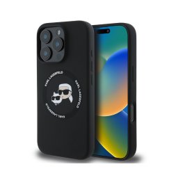 Karl Lagerfeld Liquid Silicone K&CH Heads MagSafe Apple iPhone 16 Pro Max hátlap tok, fekete