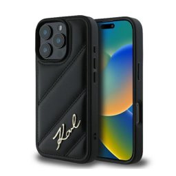 Karl Lagerfeld Quilted Signature Apple iPhone 16 Pro hátlap tok, fekete KLHCP16LPQDSMGK