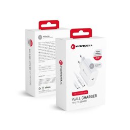 Forcell F-Energy TFK-TC-25WPD USB-C + USB-C-USB-C töltő adapter kábellel, PD, Q.C, 3A, 25W, fehér
