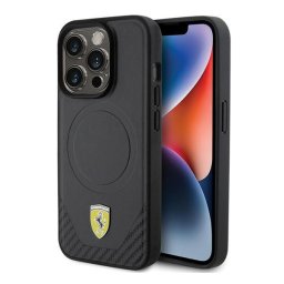 Ferrari Carbon Metal Logo iPhone 15 Pro MagSafe kompatibilis kemény hátlap tok, fekete FEHMP15LPTEK