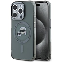 Karl Lagerfeld IML Karl & Choupette Metal Frame iPhone 15 Pro Max MagSafe tok, fekete