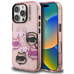 Karl Lagerfeld IML Multi K&CH Heads iPhone 15 Pro hátlap tok, rózsaszín