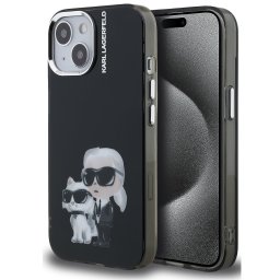 Karl Lagerfeld IML Aquarelle Karl and Choupette iPhone 15 hátlap tok, fekete
