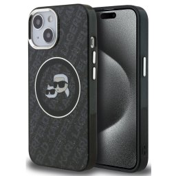 Karl Lagerfeld IML K&CH Heads Repeated Logo iPhone 15 MagSafe kompatibilis hátlap tok, fekete