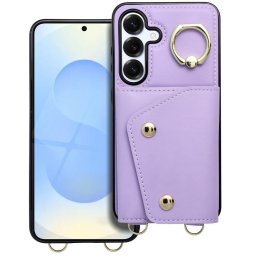 Wonder Samsung Galaxy S25 Edge kártyatartós tok gyűrűs kitámasztóval, csuklóra / vállra akasztható pánttal, lila