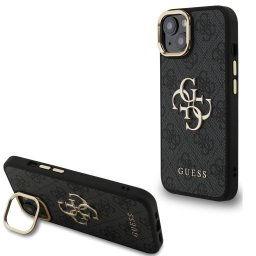 Guess PU 4G Metal Logo Apple iPhone 13 hátlap tok kitámasztható kamera peremmel, fekete-arany