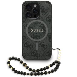 Guess PU Leather 4G Colored Ring Strap Apple iPhone 16 Pro MagSafe tok fekete színű karpánttal, fekete