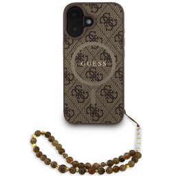 Guess PU Leather 4G Colored Ring Strap Apple iPhone 16 MagSafe tok barna színű karpánttal, barna-arany