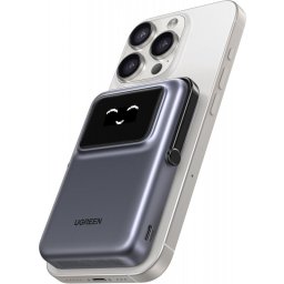 Ugreen PB572 Uno Powerbank / külső akkumulátor okos kijelzővel, USB-C port, PD + QI, 10000mAh, 20W, szürke