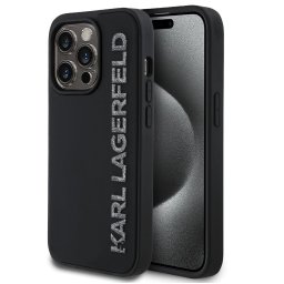 Karl Lagerfeld 3D Rubber Glitter Logo iPhone 15 Pro Max csillámos hátlap tok, fekete