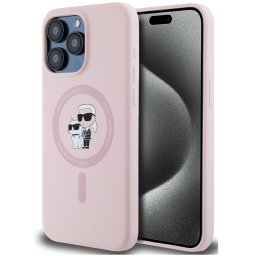 Karl Lagerfeld Liquid Silicone Karl and Choupette MagSafe iPhone 15 Pro hátlap tok, rózsaszín