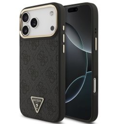 Guess PU Leather 4G Triangle Logo Gold Frame Apple iPhone 17 Pro Max MagSafe hátlap tok, fekete