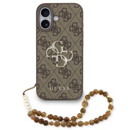 Guess PU 4G Metal Logo Strap Apple iPhone 17 hátlap tok karpánttal, barna